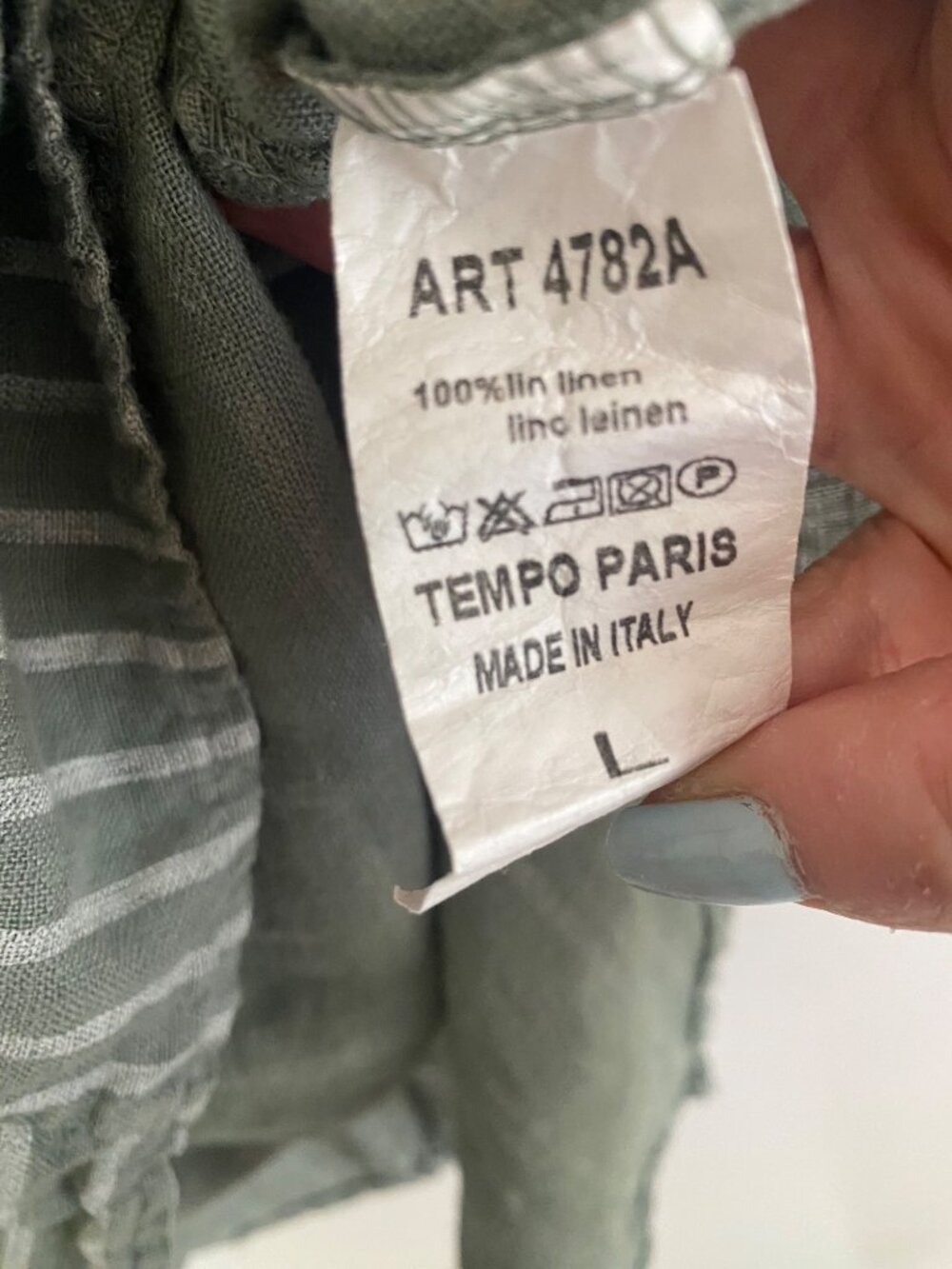 Tempo Paris Green Striped Sleeveless Asymmetric Hem 100% Linen Dress Size L - Picture 6 of 6